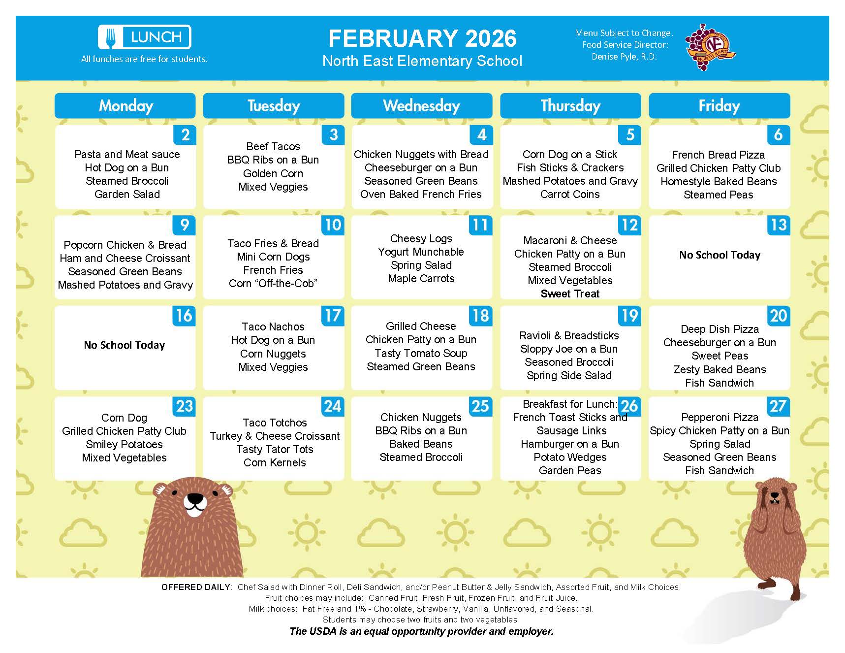 NEES February Lunch Menu